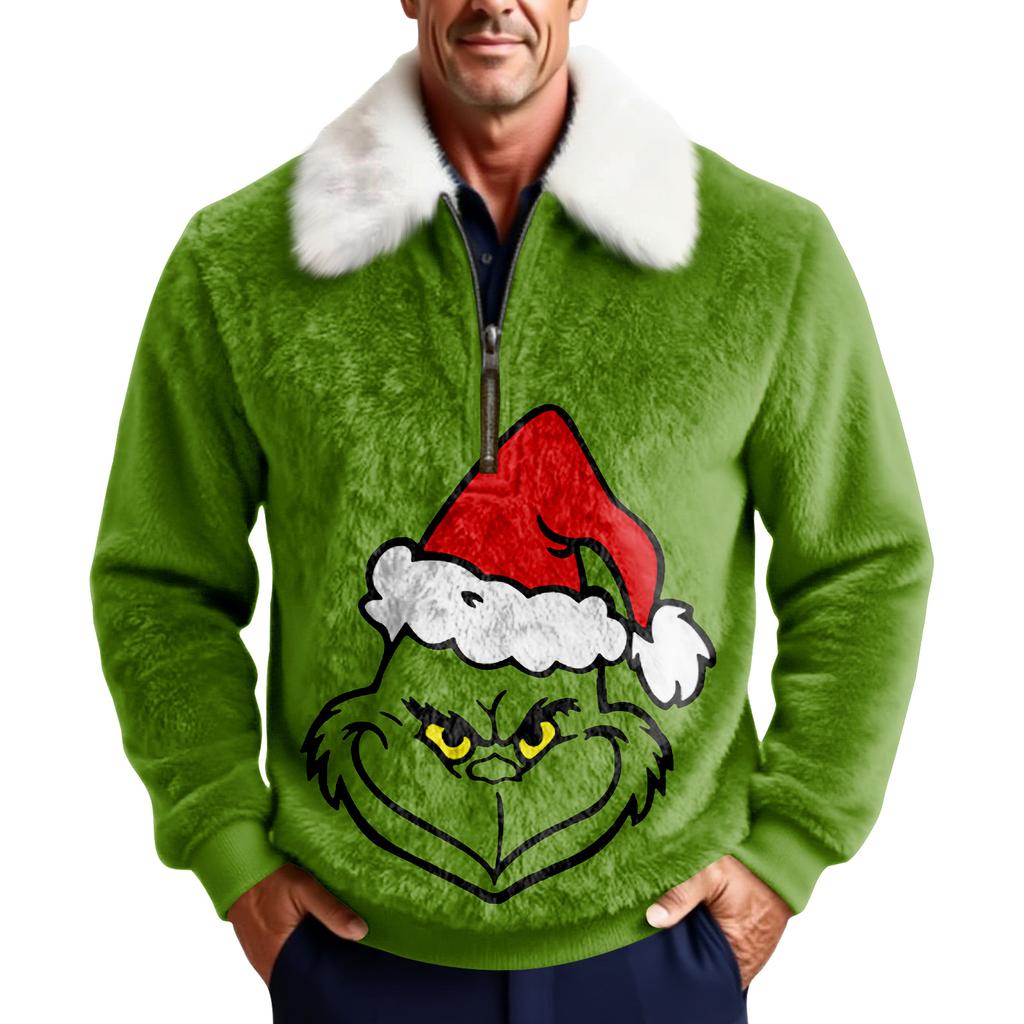Мужской флисовый свитшот с рождественским принтом и воротником-стойкой