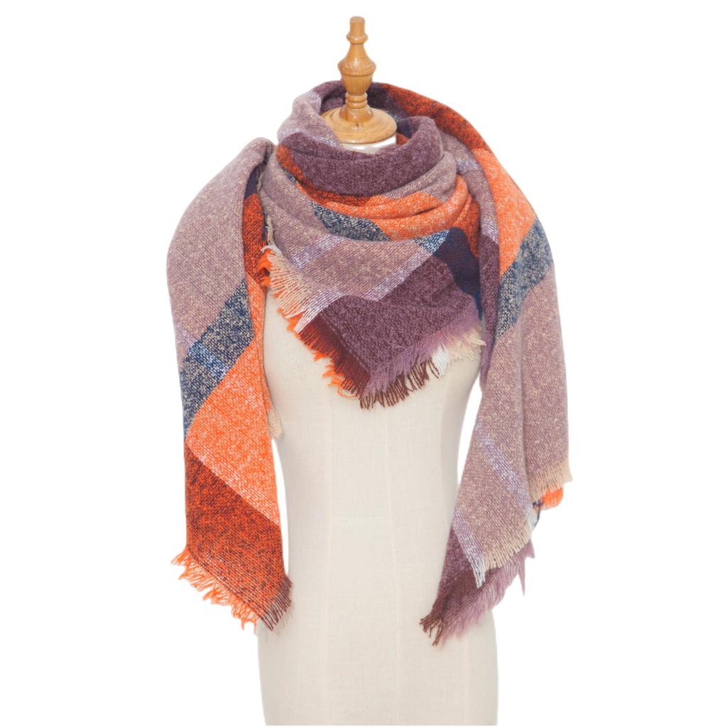 Осенне-зимняя шаль, женский толстый большой квадратный шарф в клетку