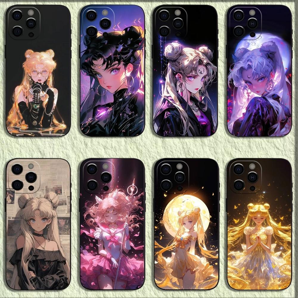 Чехол для телефона Аниме Сейлор Мун для iPhone 16,15,14,13,12,11,Pro,X,XS,Max,XR,Plus,Mini Мягкий черный чехол