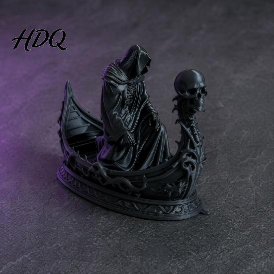 Маленькая жуткая фигурка 3D-печать Готический Жнец Череп Лодка Фигурка Настольное украшение