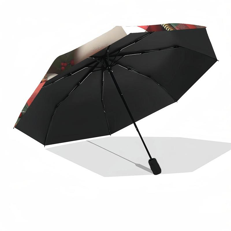 1pc Plaid Zipper Santa Claus Design Automatic Opening Umbrella, Portable Tri-Fold Design with 8-Bone Iron Frame, Perfect for Outdoor Use, Festive Gift