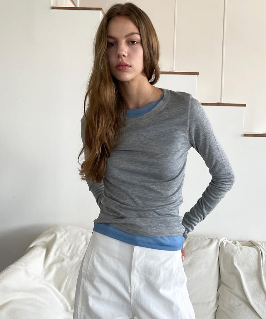 RAVEROUS Sheer Tencel T-Shirt_Melange Grey