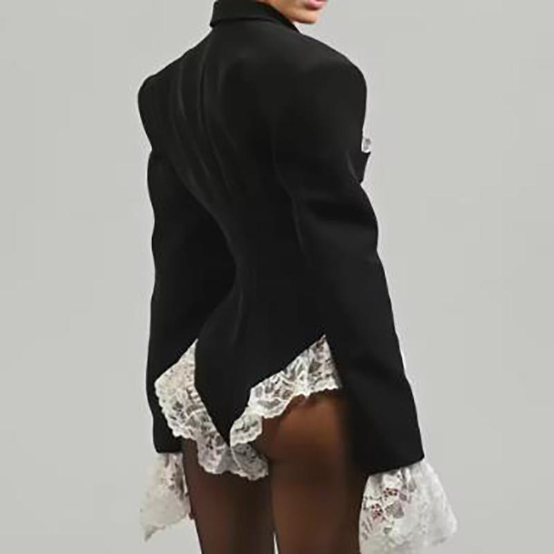 Spliced Lace Jumpsuits Women Lapel Long Sleeve Tunic Patchwork Button Slimming Chic Jumpsuit