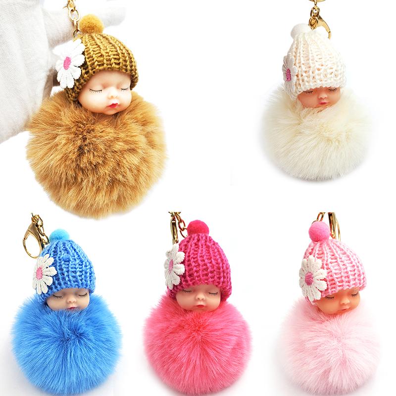 1PC Lovely Toy Women Bag Baby Pendant Sleep Fur Ball Doll Keyring Cartoon Plush Fluffy