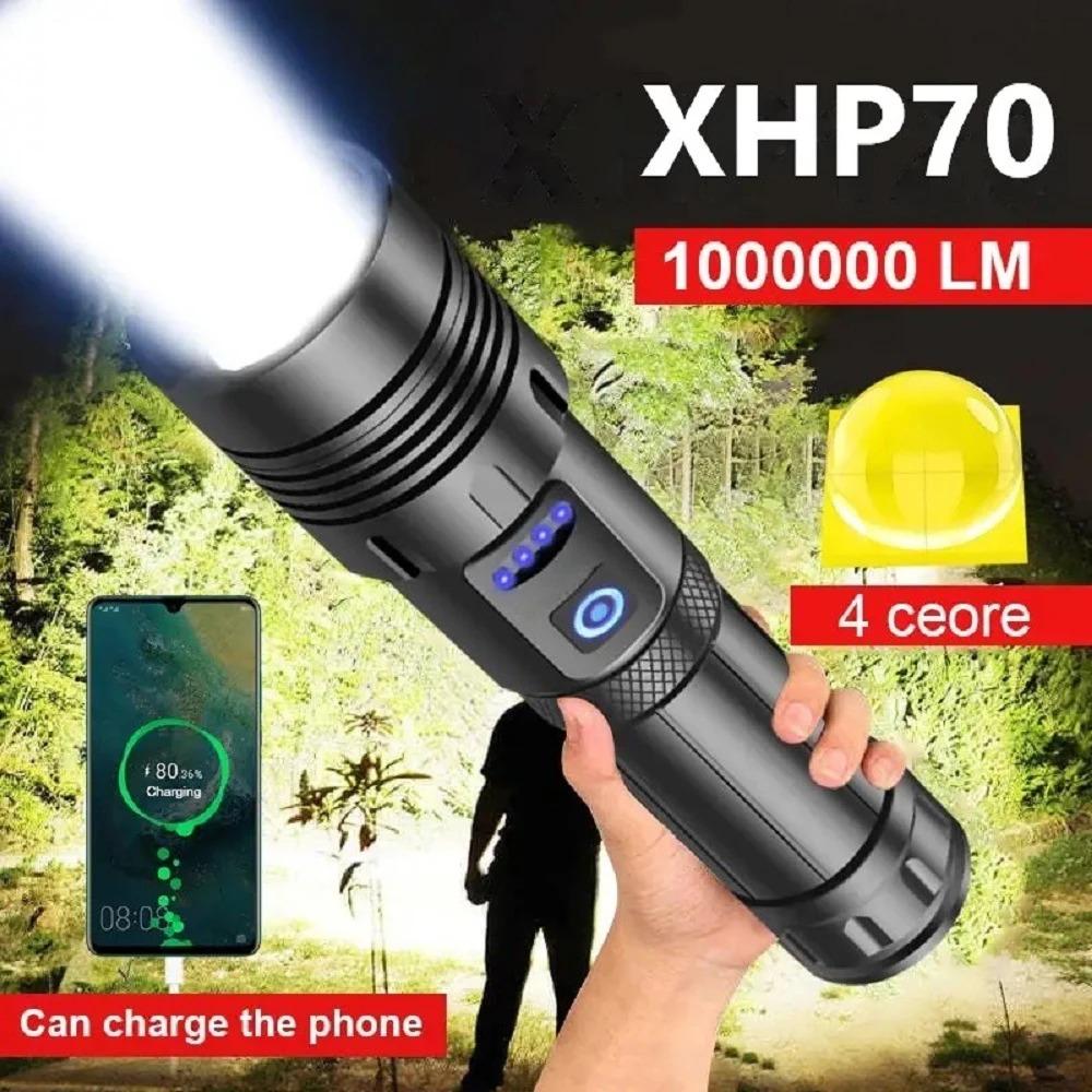 Портативный фонарь XHP70 светодиодный фонарик высокой мощности 7 режимов супер яркая лампа USB перезаряжаемые фонарики для экстренных случаев
