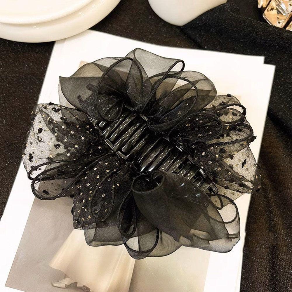 Элегантный простой модный корейский стиль, пластиковый коготь для волос, двусторонний бант, сетчатый зажим в виде акулы, большие точки