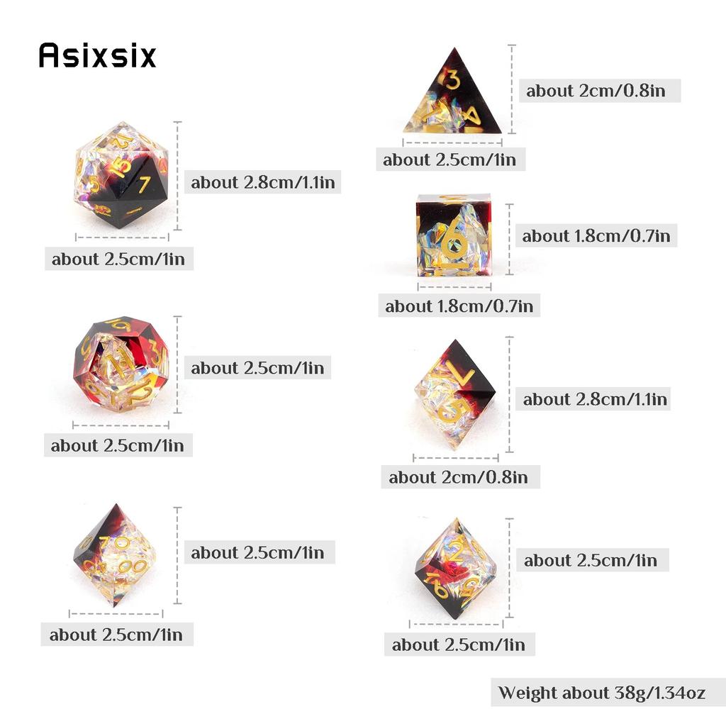 7 шт., черные, красные, желтые кубики с острыми краями, многогранные кубики из смолы, подходящие для ролевых ролевых игр, настольная игра
