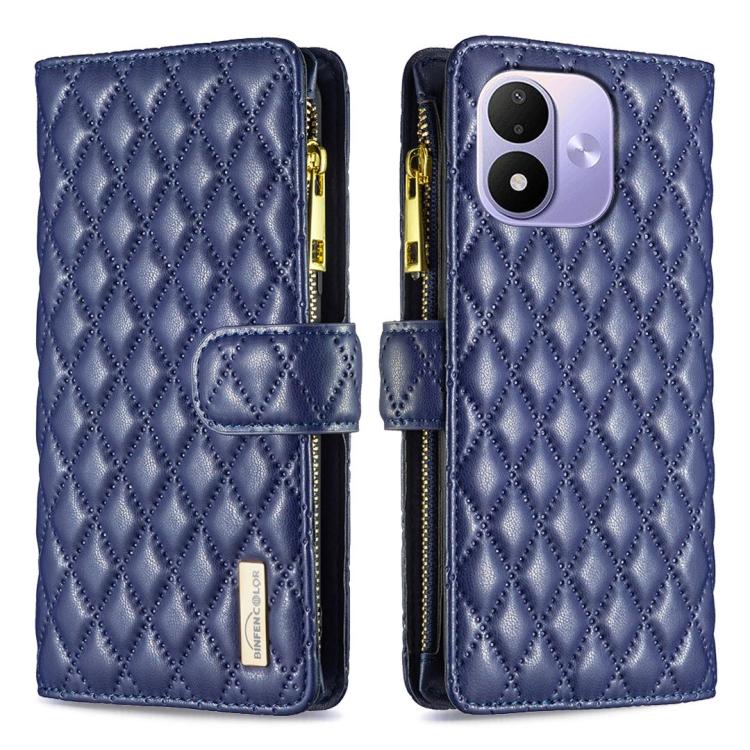 Diamond Lattice Zipper Wallet Leather Flip Phone Case For Redmi