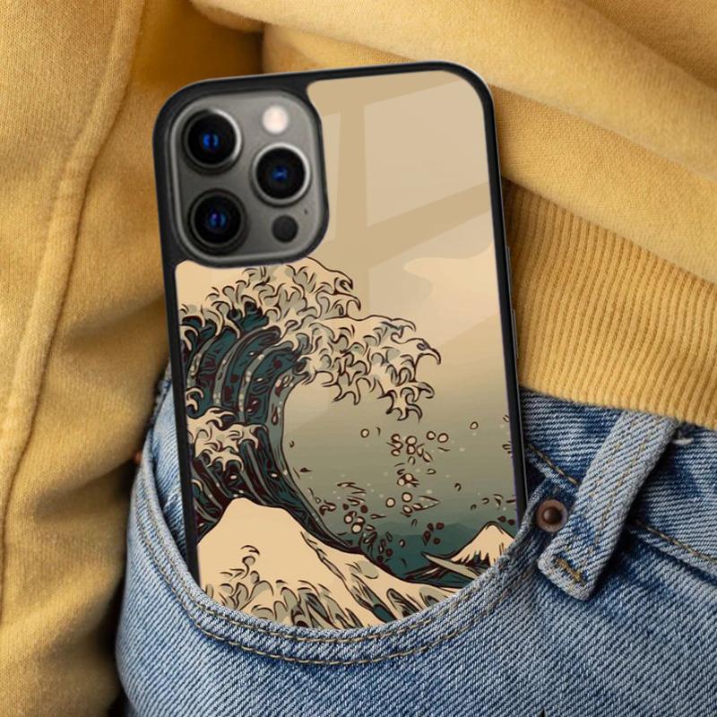 Магнитный мягкий чехол для телефона 'Большая волна в Канагаве' для iPhone 16 Promax 15 Pro 13 14 Plus 11 12 Mini MagSafe Coque