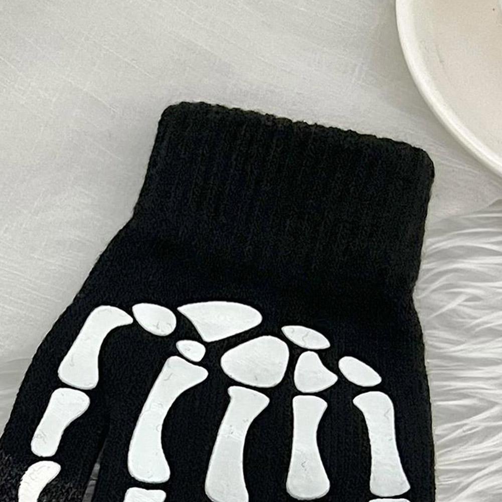 Knitting Gloves Skeleton Head Full Fingers Print Warm Breathable Slip Non Horror Gloves Boy Han W7Q4