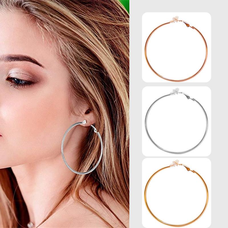 Large Hoop Clip-On Earrings - Trendy European & American Style for Women