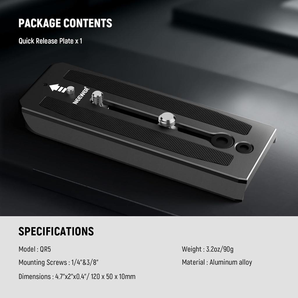 NEEWER 501PL Штативная жидкостная головка Быстросъемная площадка Совместима с площадкой для крепления камеры с и выдвижным штифтом для и жидкостных штативных головок QR5