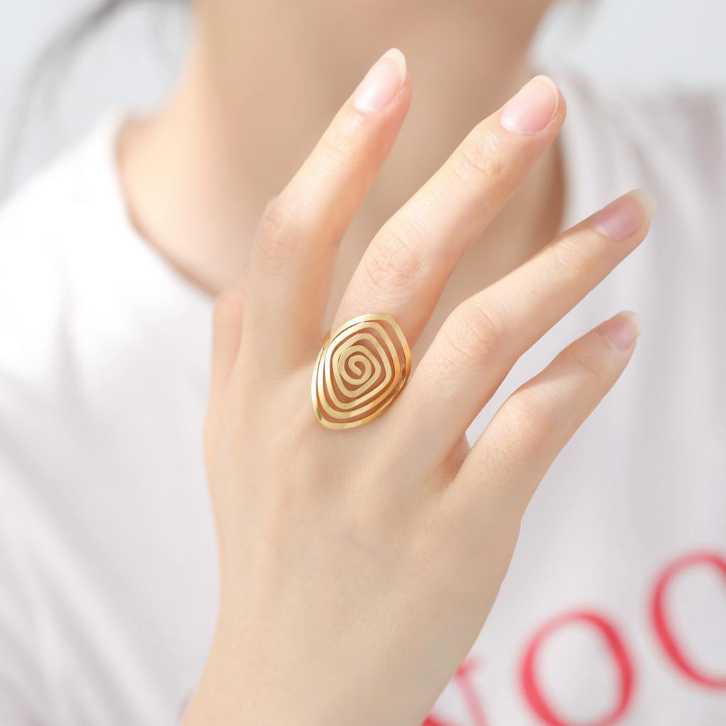 Нерегулярная Геометрия Спиральный Вихревой Кольцо из Нержавеющей Стали Регулируемое Кольцо Скрученное Преувеличенное Панк Украшение Подарок на День Рождения