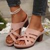 Fashion Classic Pink Comfortable Daily Shoes Elegant Round Toe Cross Tie Straps Slippers Women 2025 Summer High Heels Shoes Women