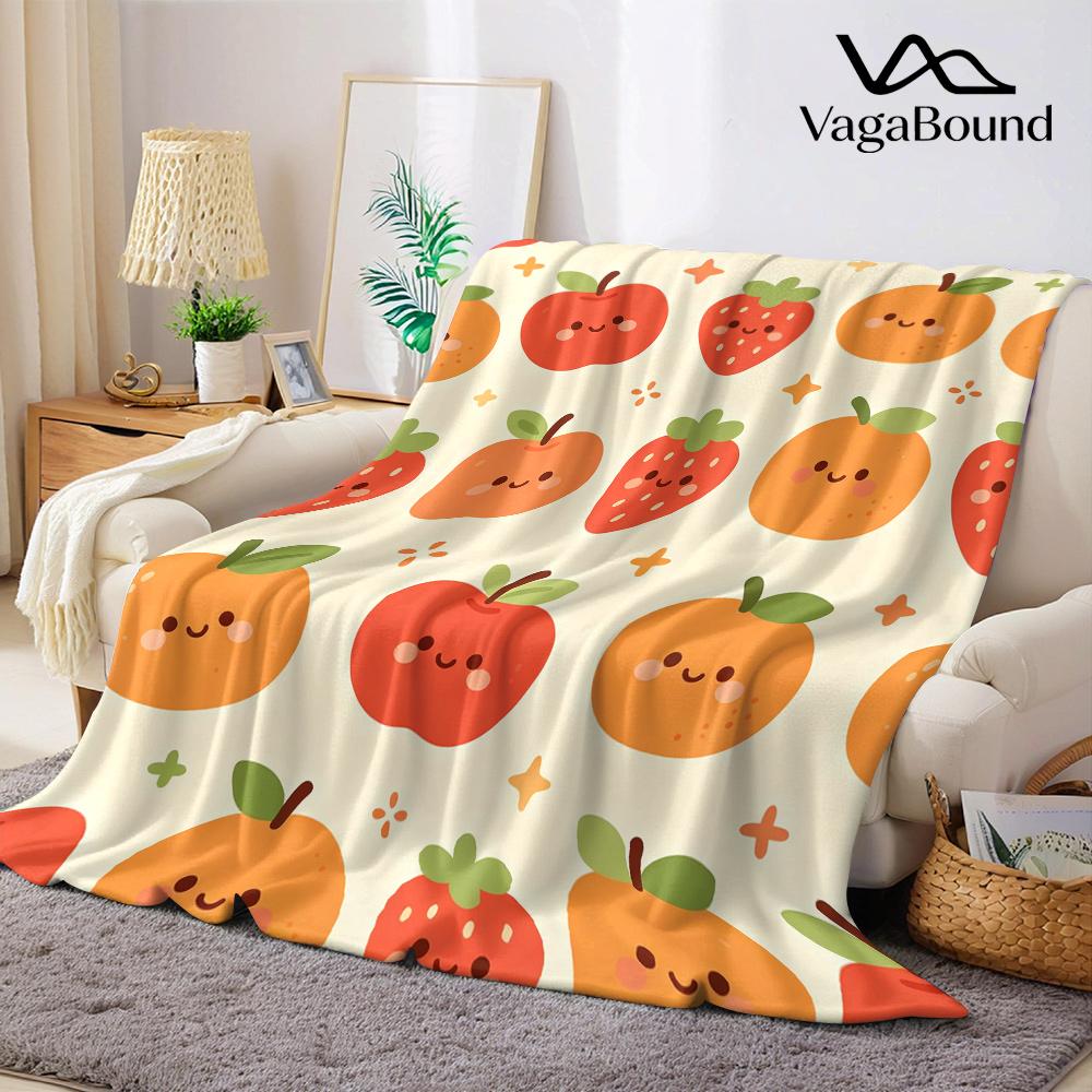 Cute Smiling Fruits Flannel Blanket Warm Soft Halloween Christmas All-Season Couch Decorative Cozy Warm Gift