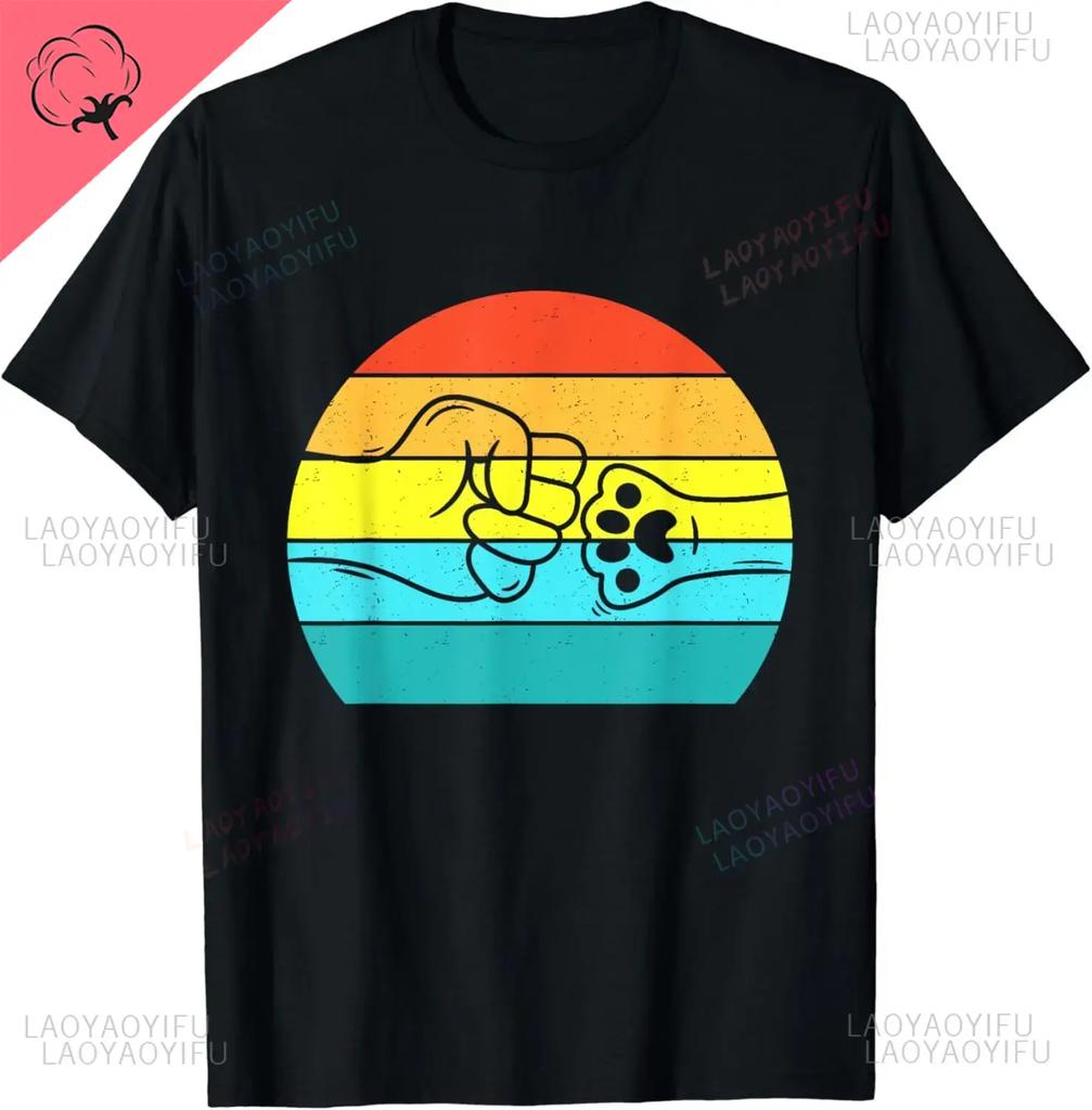 Dog and People Punch Hand Dog Man Friendship Bump Dog's Paw T-Shirt Men Women Clothing Pet Streetwear