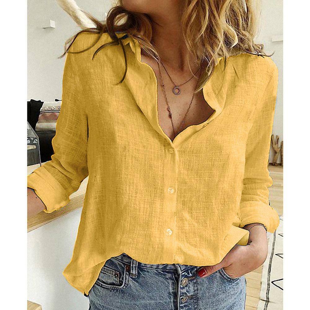 1116 Spring and Autumn Europe, America, Women's Casual Loose Long Sleeve Linen Shirt Large Size Women's Clothing Korean Style