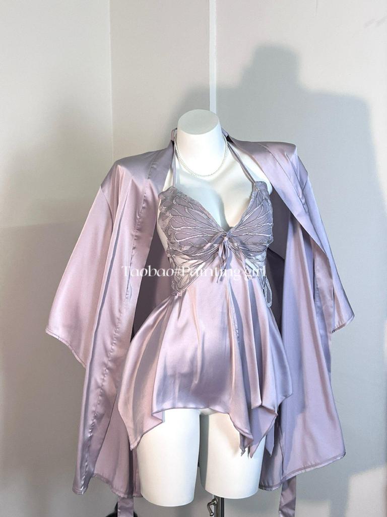 Mingjun Бесшовное ночное платье с открытой спиной, с чашками пуш-ап и французским бантом