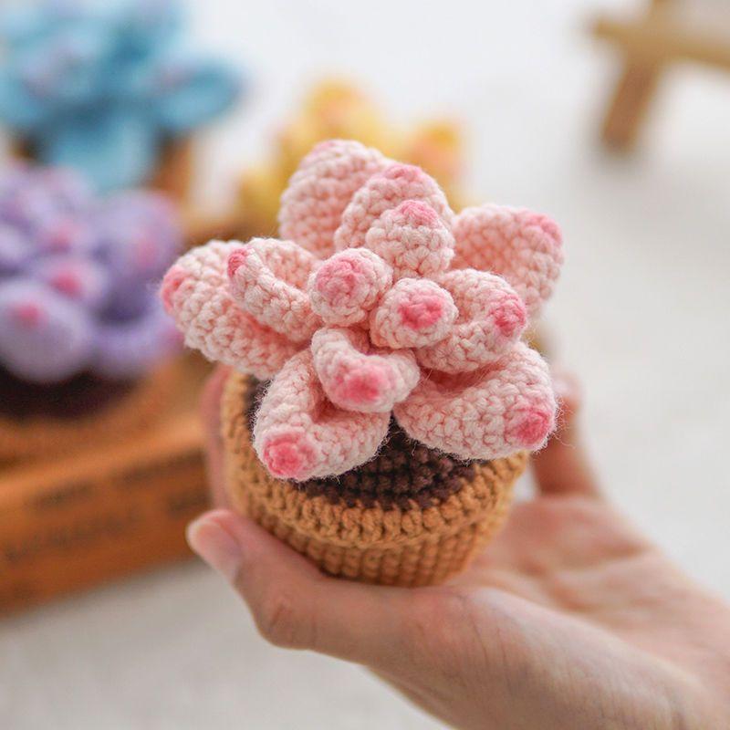 Hook Woven Dolls Finished Products Succulent Woven Flower Bouquets Knitted DIY Material Covers Beginner Sunflower Weaving Self-made