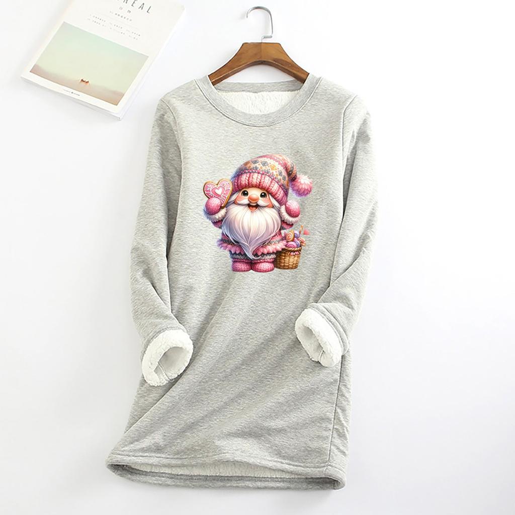 Женский круглый вырез с принтом из утолщенного плюша и кашемира, теплый длинный топ