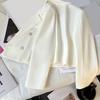 Осенний женский укороченный пиджак с длинными рукавами и лацканами, двубортный однотонный приталенный костюм, пальто, уличная одежда