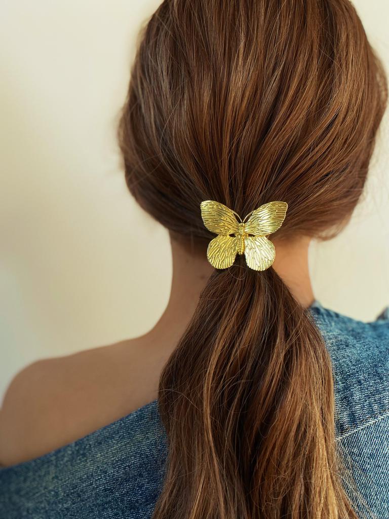 Элегантная золотая металлическая простая резинка для волос, забавные изогнутые ленты, женская роскошная стильная резинка для волос, простые шикарные аксессуары для волос