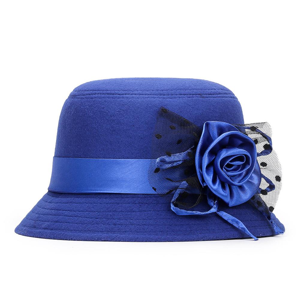 Woman Autumn Winter Cap British Style Woolen Hat Retro Lady Floral Felt Hat
