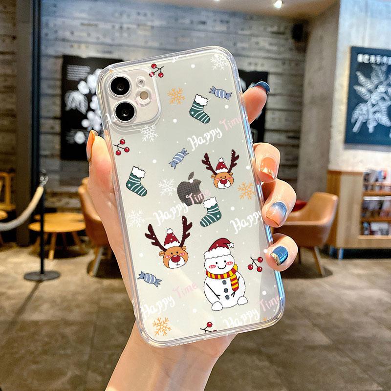 Прозрачный чехол для Apple iPhone 14 11 13 12 Pro 7 8 Plus XR X XS Max 6 6S 13Pro силиконовый чехол для телефона Снеговик Рождественский мультфильм