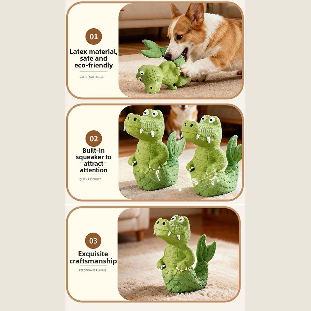 Natural Latex Latex Chew Toy Green Color Plush Crocodile Toy Squeaky Alligator Dog Toy  Pet Biting