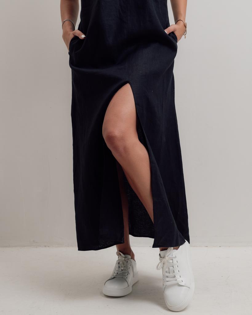 Summer Sundress with Decoration Nagrada 5137 36 Black Linen