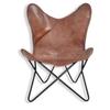 Morden Stylish Folding Hand Stitching Brown Leather Butterfly Chair with Black Powder Coated Iron Stand
