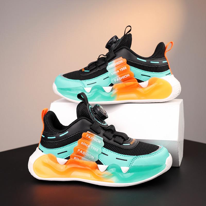 Boys Shoes Breathable Double Net Boys Running Shoes Spring Popular Button Shoes Lightweight Non-slip Children's Shoes Mesh Shoes