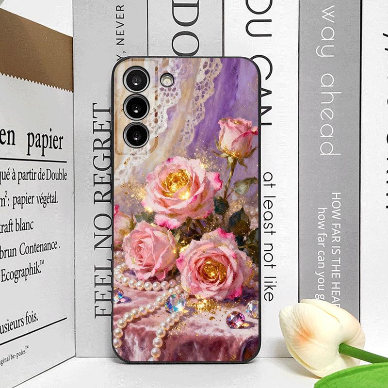 Роскошный Чехол для Телефона с Принтом Розовой Розы и Алмазов для Samsung Galaxy A56 A14 A55 A16 A54 A36 A53 A52 5G Матовый Мягкий Чехол