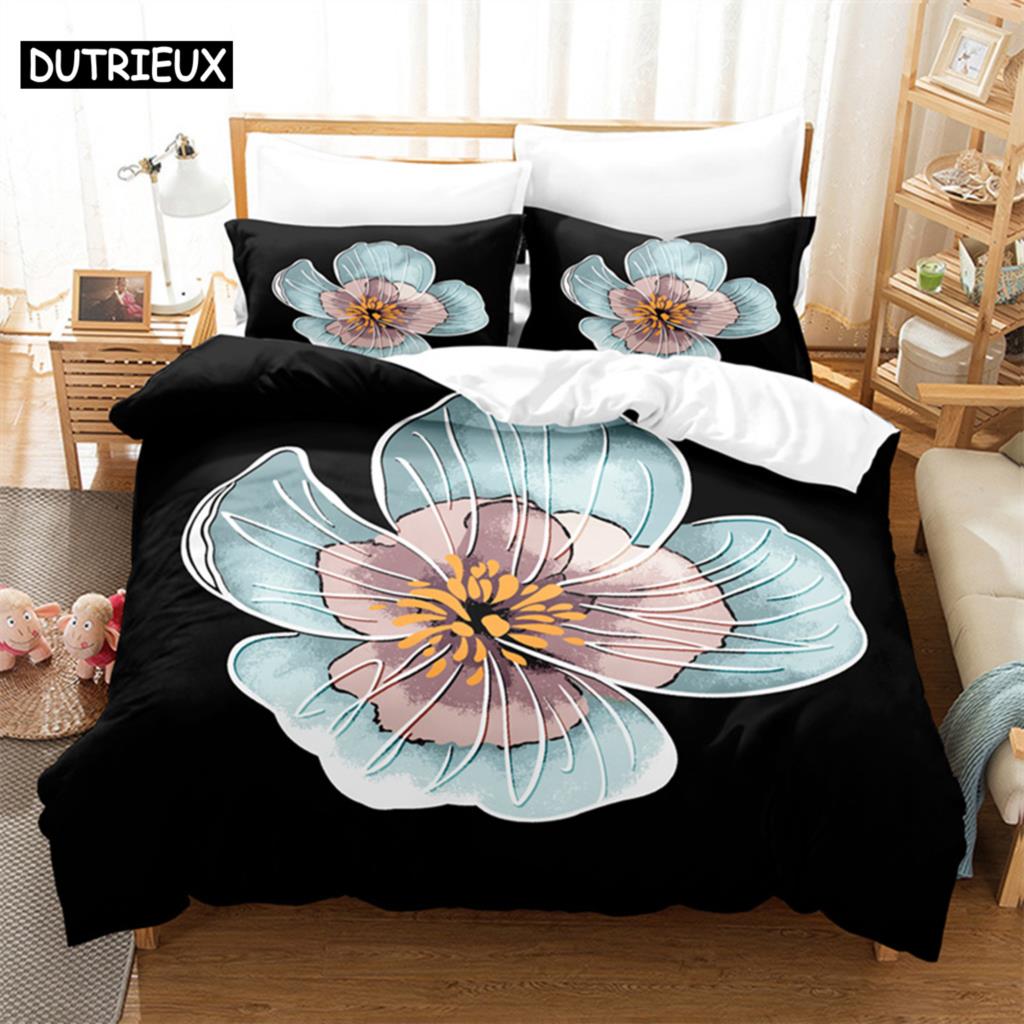 Розовый Цветочный Комплект Постельного Белья на Кровать Queen Size Черный Комплект Пододеяльника Постельное Белье Цифровая Печать Постельное Белье King Size Комплект Пододеяльника Комплект Постельного Белья