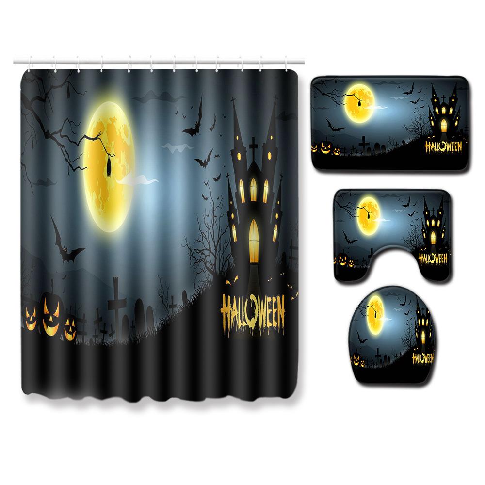Halloween Bathroom Four-Piece Combination Set Bedroom Non-Slip Carpet Floor Mat Door Mat