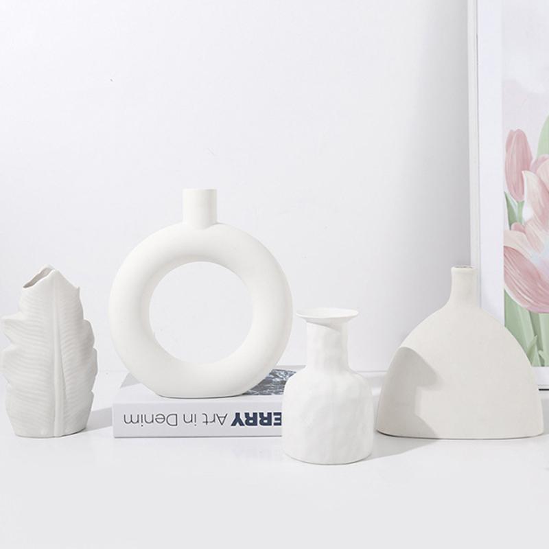Современная простая имитация керамической художественной вазы Сушеные цветы Цветочная композиция Украшения Гостиная Тумба под телевизор Спальня Настольный декор