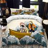 Japanese-Style Duvet Cover Set King Queen Full Size Ukiyo-e Theme Wave Pattern Polyester Bedding Set Fuji Mountain Exotic Style