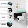 Matte Black Toilet Paper Holder with Shelf, Fits Mega Rolls, Rustproof Stainless Steel, Self Adhesive Wall Mount Toilet Paper Roll Holder, for