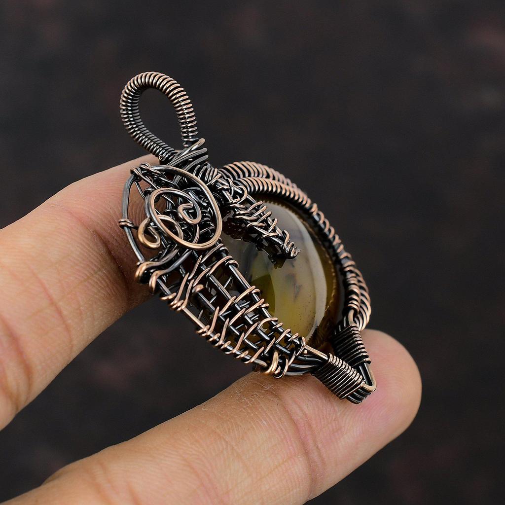 Подвеска из агата из Монтаны, медная подвеска, обернутая проволокой, подвеска ручной работы, медные украшения, подвеска из настоящего драгоценного камня, обернутая проволокой, подарок для матери