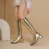 Krazing Pot Microfiber Autumn Winter Shoes Fashion Boots Round Toe Keep Warm Cross-tied Med Heels Thigh High Boots