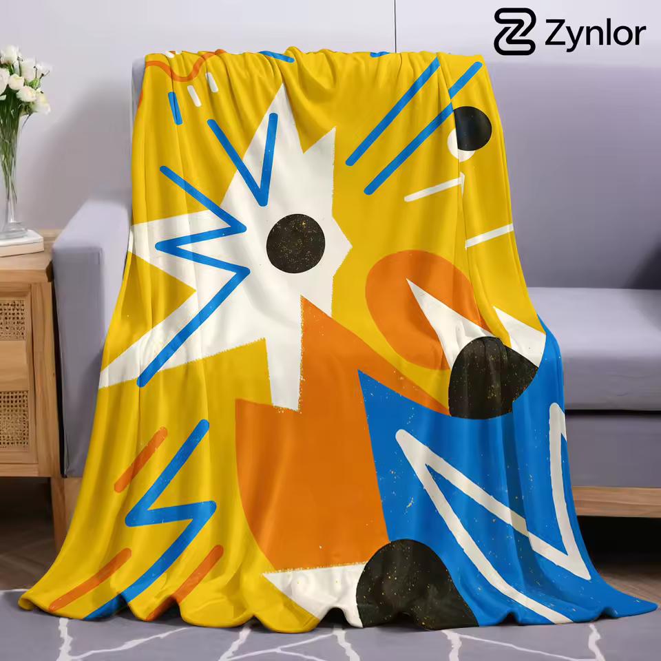 Retro Abstract Geometric Cartoon Anime Print Flannel Blanket Soft Warm Throw for Kids Bedroom Sofa Bed Christmas Office Car