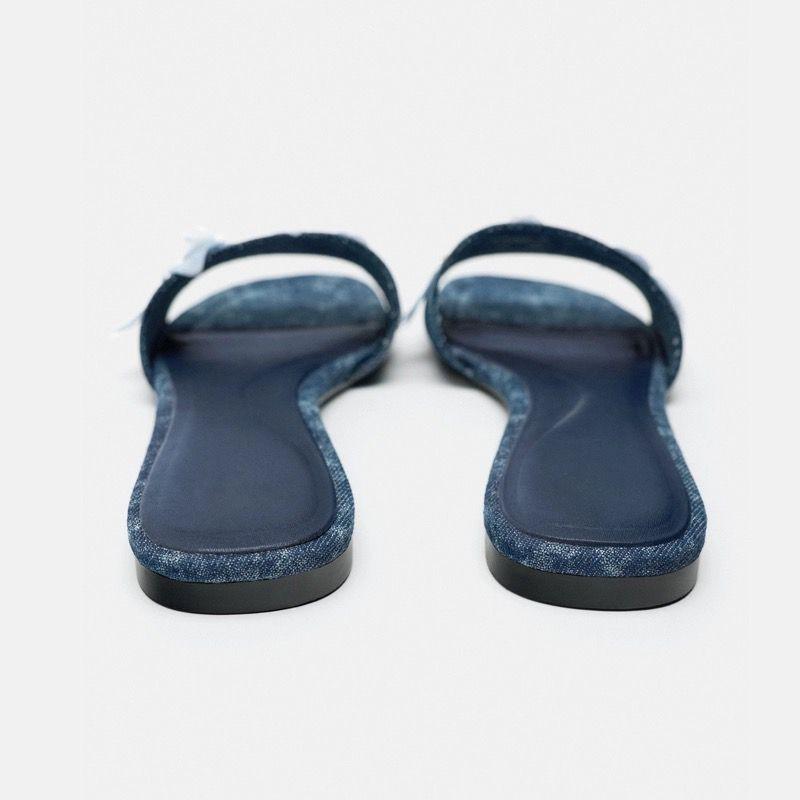 2024 Летние плоские тапочки с бабочками для женщин, модные джинсовые ретро-шлепанцы, повседневная пляжная обувь, уличные шлепанцы