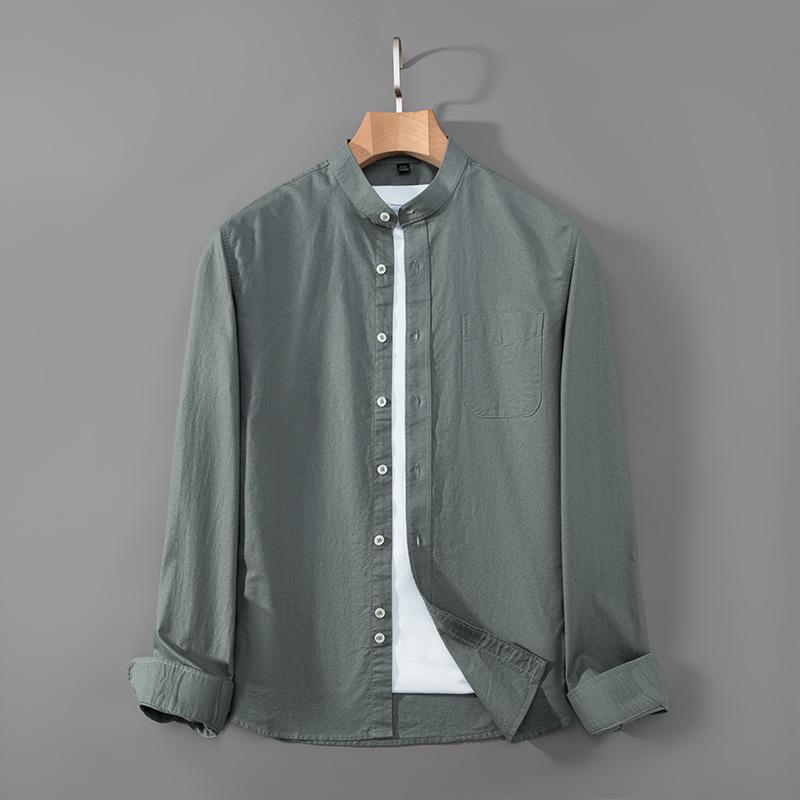 Весна и осень Новый стиль воротник-стойка Оксфорд хлопковая рубашка с длинными рукавами мужская облегающая рабочая рубашка повседневная рубашка дюймов