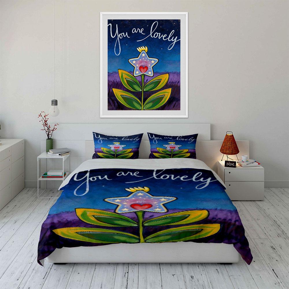 Star flower with text. Bedding sets Duvet cover sets Duvet covers Pillowcases(1* Duvet Cover 2* Pillowcases without duvet insert)