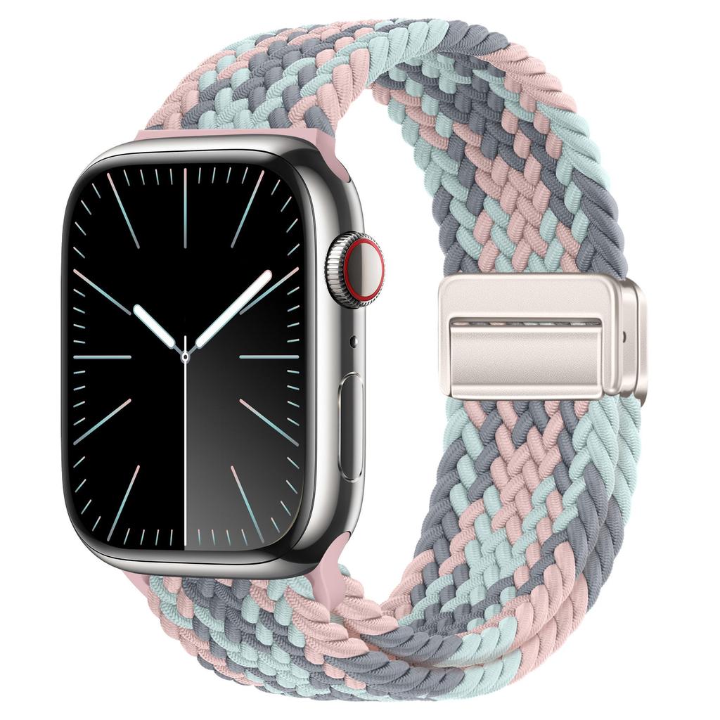 Эластичный радужный нейлоновый плетеный ремешок для Apple Watch с магнитной застежкой
