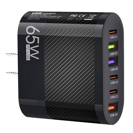 Зарядное устройство для телефона 65 Вт, 3,5 А, 3 USB, 3 Type-C, быстрая зарядка, высокая мощность, универсальная, штепсель США, адаптер для путешествий