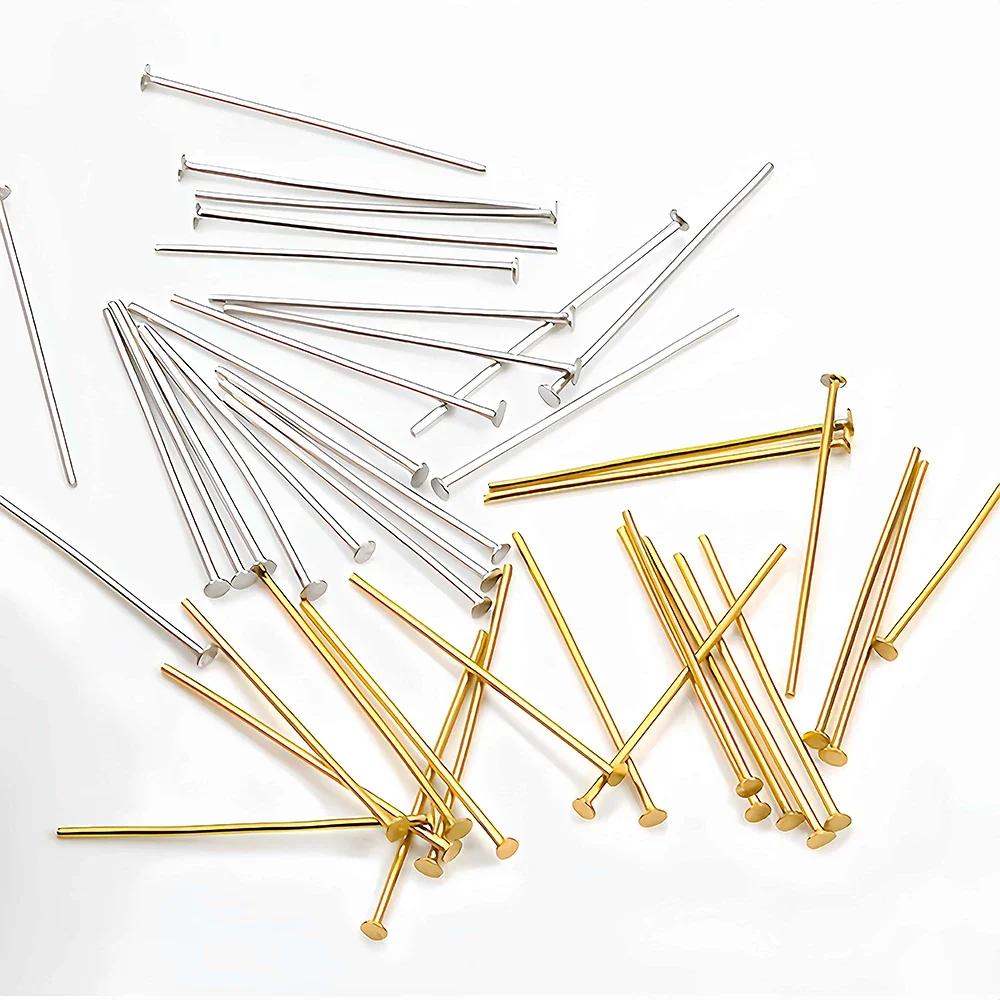 50-100Pcs Stainless Steel Flat Heads Needle Earrings Head Eye Pins Gold Plated for Jewelry Findings Making Accessories Supplies