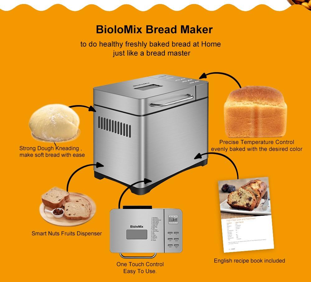 Biolomix BBM013 Stainless Steel 19 In 1 Automatic Bread Maker, 1KG Capacity, 650W Programmable Bread Machine