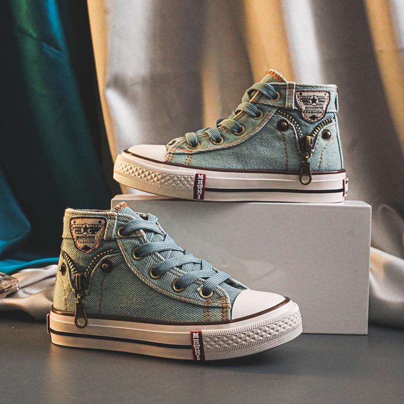 Детские кроссовки из джинсовой ткани - весна/осень 2024 г., кроссовки для мальчиков и девочек, обувь для использования в помещении в детском саду