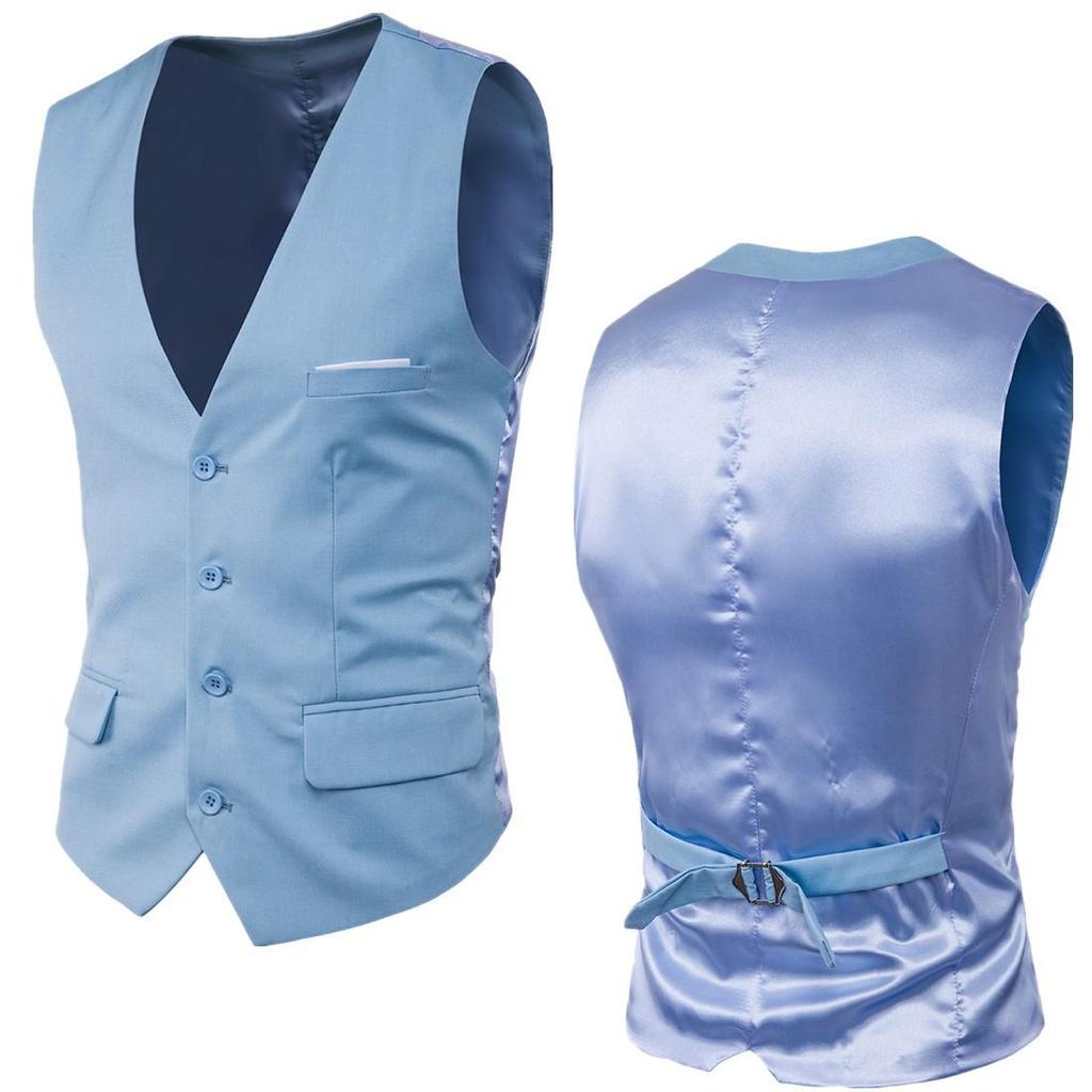 Men's Slim Korean Style Solid Color Groomsmen Vest XF001, Multi-Size Options